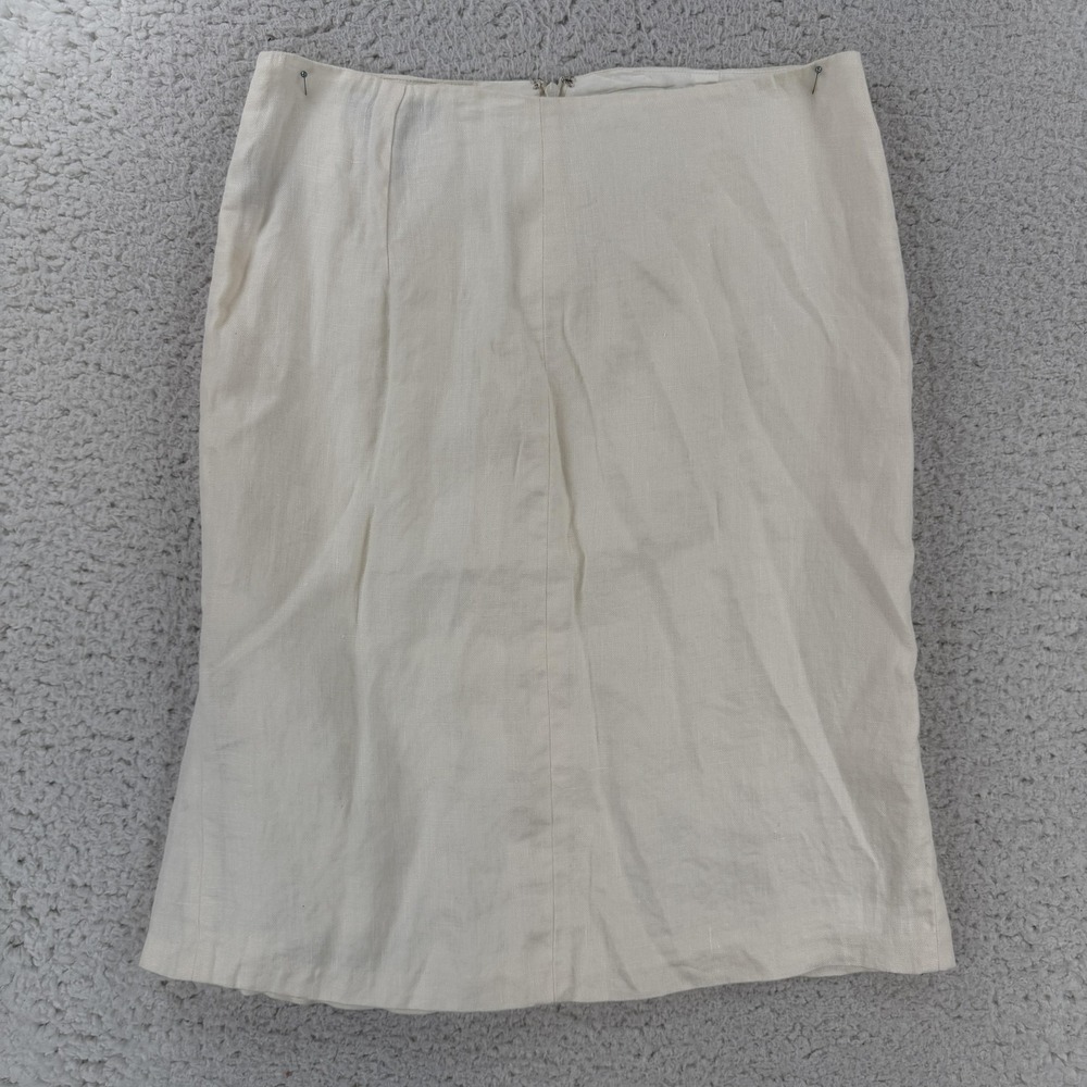 Lauren Ralph Lauren Skirt Womens 4 White Linen Trumpet Knee Length Lined Work